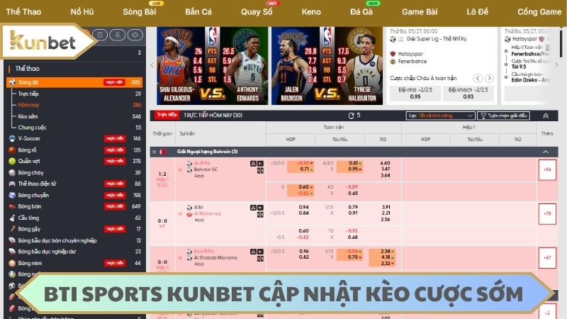 Kèo cược tại BTI sport KUNBET được cập nhật sớm theo thời gian thực