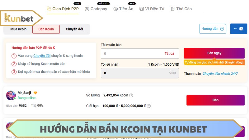 Hướng dẫn quy trình bán Kcoin đơn giản cho tân binh
