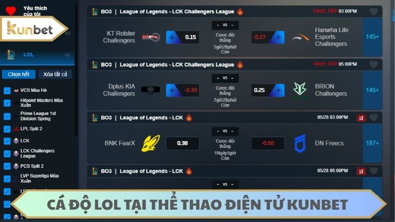 Chơi cá độ LOL trở thành vua esports tại nhà cái KUNBET