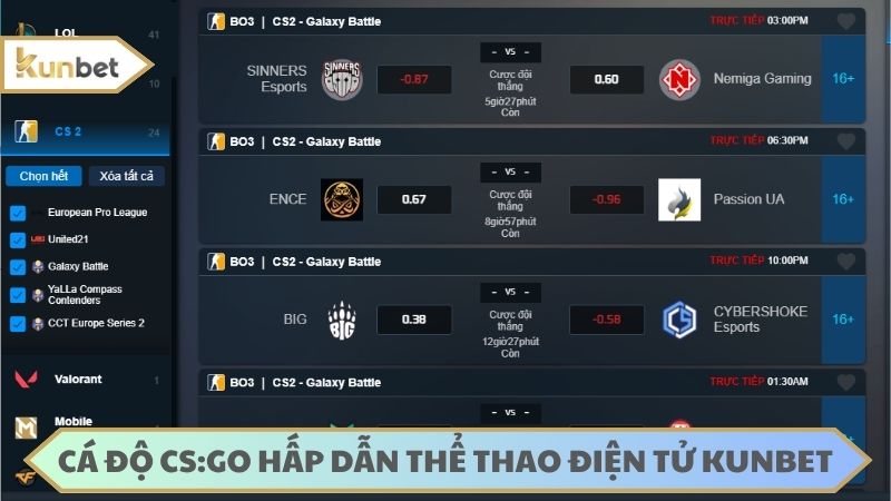 Cá độ thể thao điện tử KUNBET không thể bỏ qua CSGO
